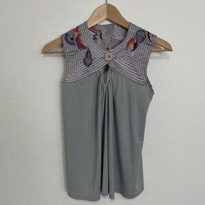 Morena Rosa | Beautiful grey silky embroidered sleeveless, button detail, size S
